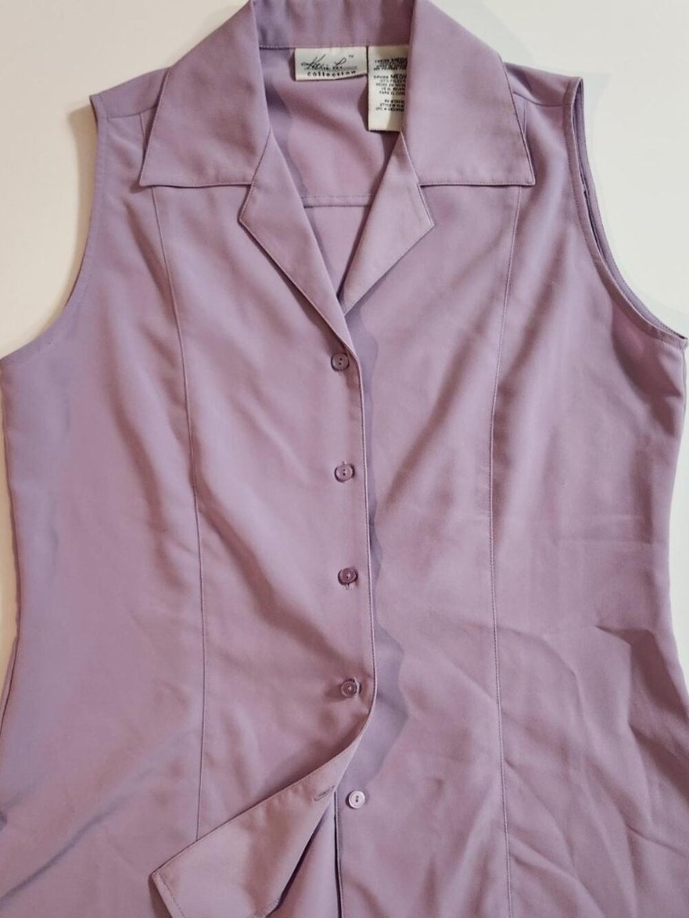 Vintage Kathie Lee Lavender Purple Sleeveless Tie Back Button Up Size M